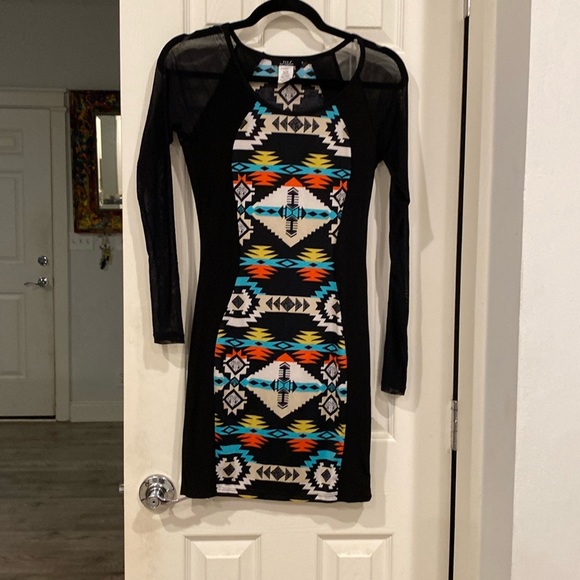 iris Dresses & Skirts - Long-sleeve, Black, Tribal Print, Mini Dress from 
Iris, size M